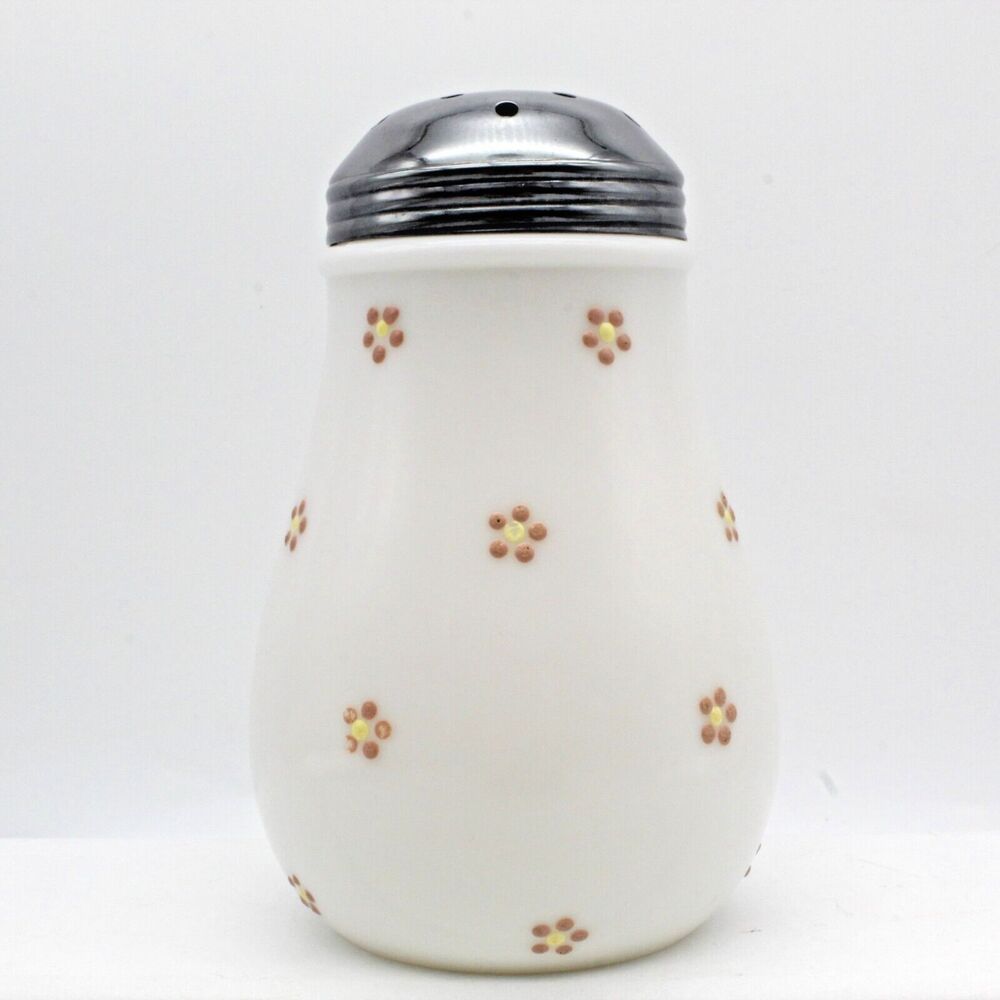 Sugar Shaker New Martinsville Glass Bulbous Muffinier Mauve Flower Dots Antique